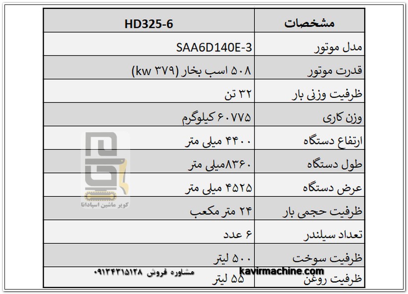 مشخصات فنی دامپتراک 325خط 6 کوماتسو