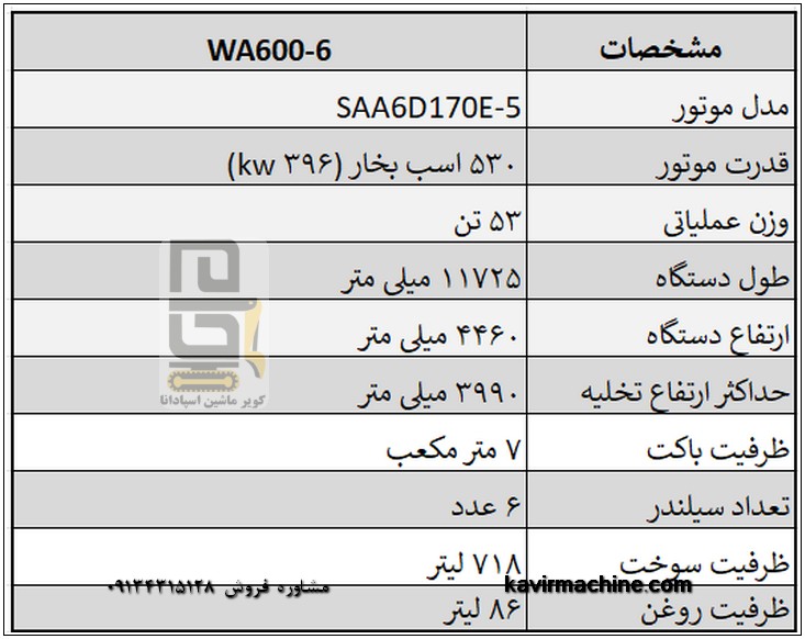 مشخصات لودر کوماتسو 600 خط 6