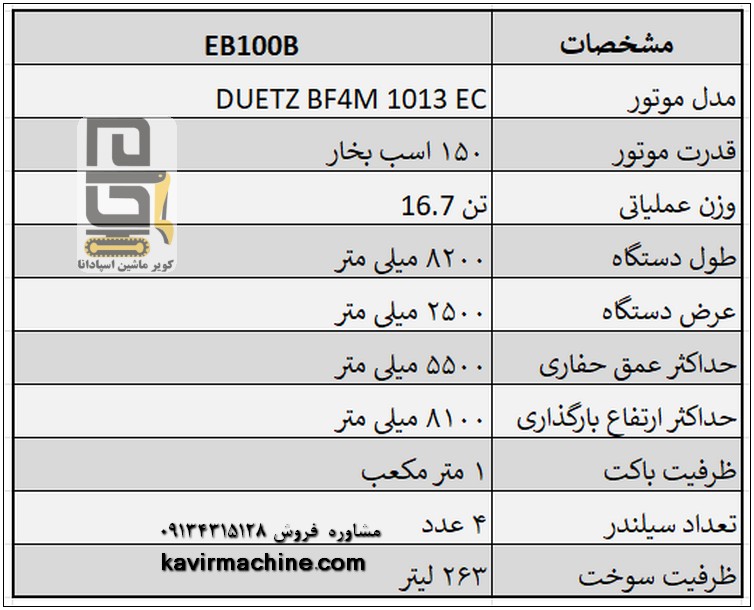 بیل مکانیکی هپکو EB100B | مشخصات فنی، مزایا و قیمت 3 مشخصات فنی بیل مکانیکی هپکو 100