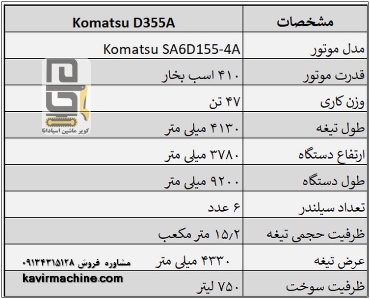 بلدوزر کوماتسو 355 : قیمت، مشخصات فنی و خرید D355A 2 بلدوزر کوماتسو 355